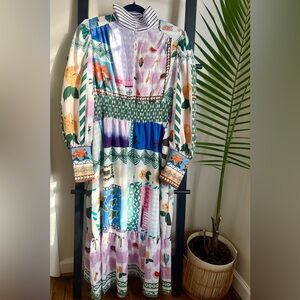 Long Sleeve Colorful Patterned Long Dress